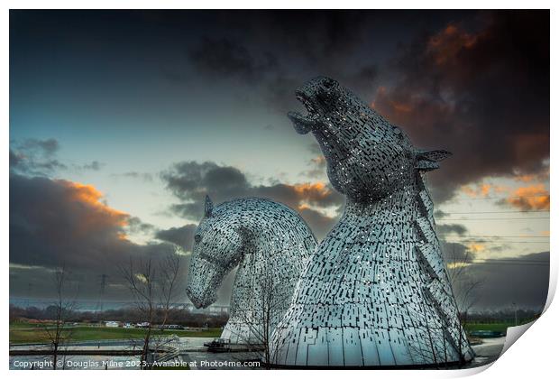 Kelpies Sunset Print by Douglas Milne