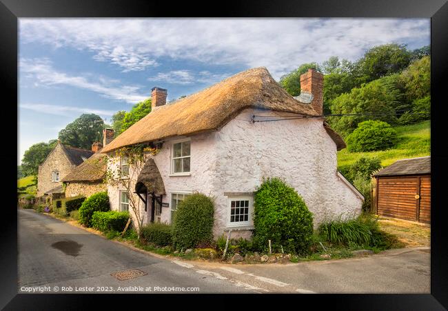 Charming Thatched Cottage in Rural Branscombe Framed Print by Rob Lester