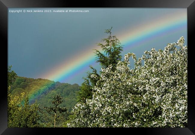 Rainbow over the Trees Talybont Valley  Framed Print by Nick Jenkins