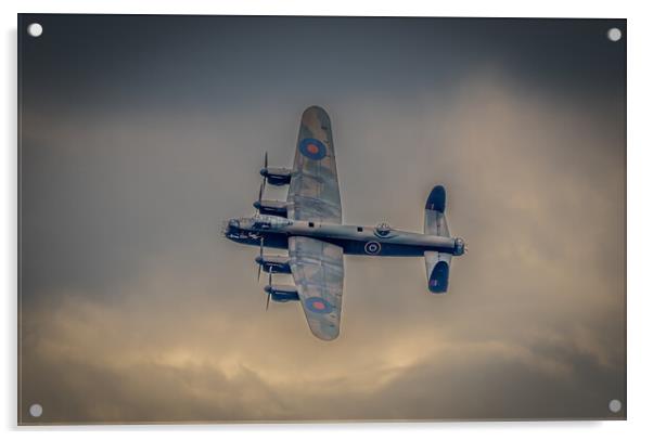 Lancaster Bomber turns back towards  Acrylic by Jonny Gios