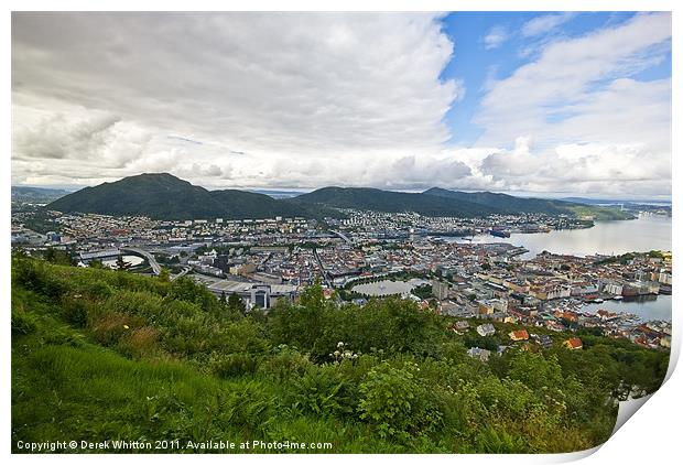 City view of Bergen, Norway Print by Derek Whitton