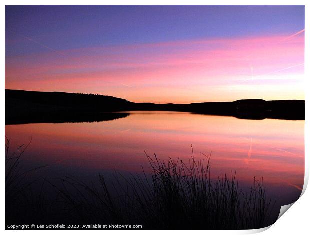Sunset on the lake Print by Les Schofield