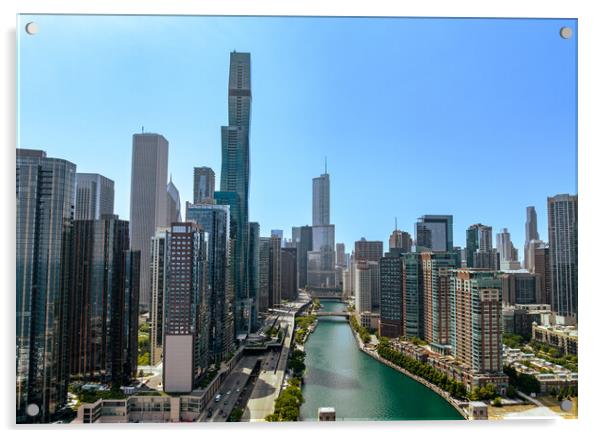 Downtown Chicago with Riverwalk aerial view - CHICAGO, USA - JUNE 06, 2023 Acrylic by Erik Lattwein
