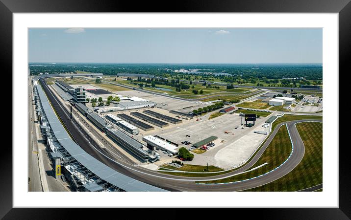 Indianapolis Motor Speedway Racetrack from above - INDIANAPOLIS, USA - JUNE 08, 2023 Framed Mounted Print by Erik Lattwein