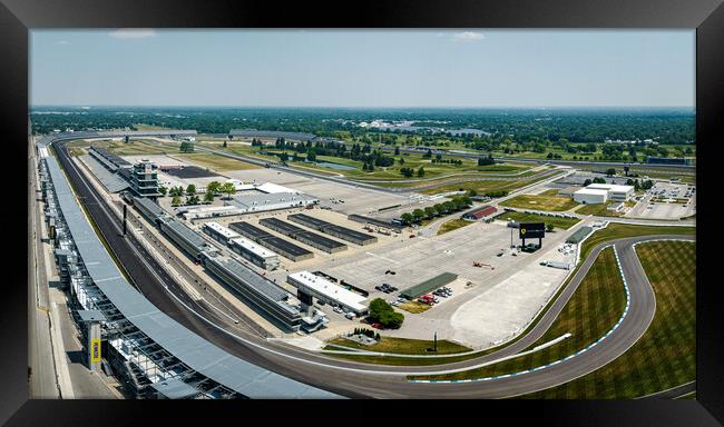 Indianapolis Motor Speedway Racetrack from above - INDIANAPOLIS, USA - JUNE 08, 2023 Framed Print by Erik Lattwein