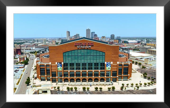 Lucas Oil Stadium in Indianapolis - aerial view - INDIANAPOLIS, USA - JUNE 08, 2023 Framed Mounted Print by Erik Lattwein