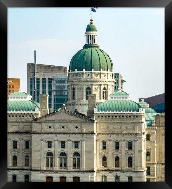 Indiana State Capitol in Indianapolis - aerial view - INDIANAPOLIS, USA - JUNE 08, 2023 Framed Print by Erik Lattwein