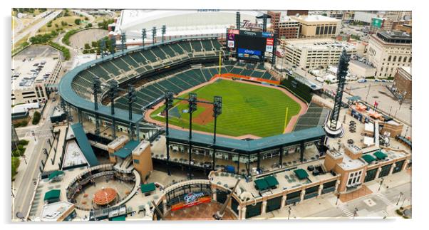 Comerica Baseball Stadium in Detroit aerial view - home of the Detroit Tigers - DETROIT, USA - JUNE 13, 2023 Acrylic by Erik Lattwein