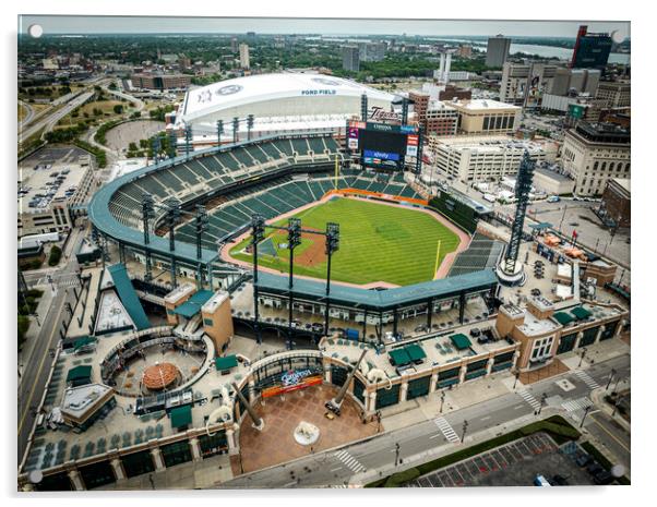 Comerica Baseball Stadium in Detroit aerial view - DETROIT, USA - JUNE 13, 2023 Acrylic by Erik Lattwein
