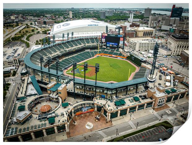 Comerica Baseball Stadium in Detroit aerial view - DETROIT, USA - JUNE 13, 2023 Print by Erik Lattwein