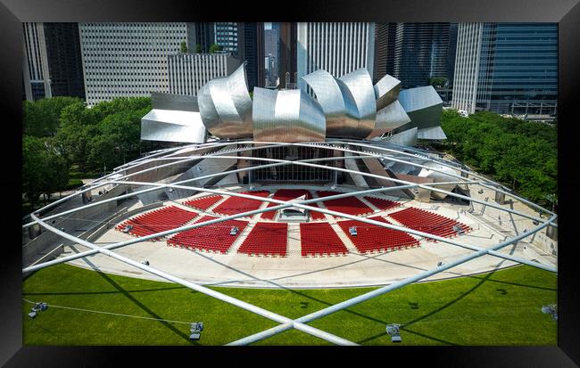 Jay Pritzker Pavilion in Chicago - aerial view - CHICAGO, USA - JUNE 06, 2023 Framed Print by Erik Lattwein