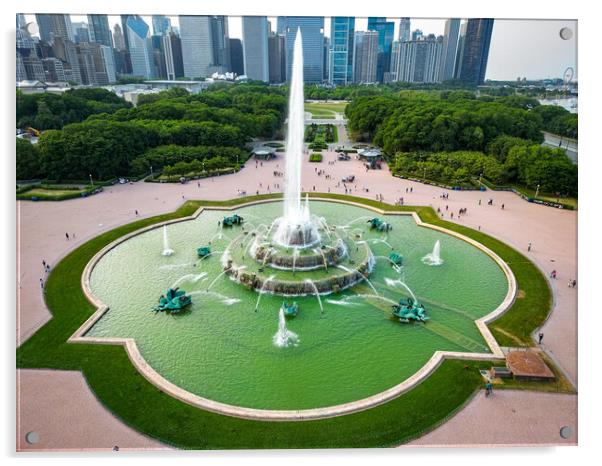 Buckingham Fountain in Chicago - aerial view - CHICAGO, USA - JUNE 06, 2023 Acrylic by Erik Lattwein