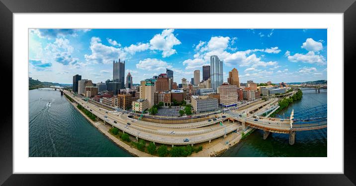 Downtown Pittsburgh - panoramic aerial view - PITTSBURGH, USA - JUNE 09, 2023 Framed Mounted Print by Erik Lattwein
