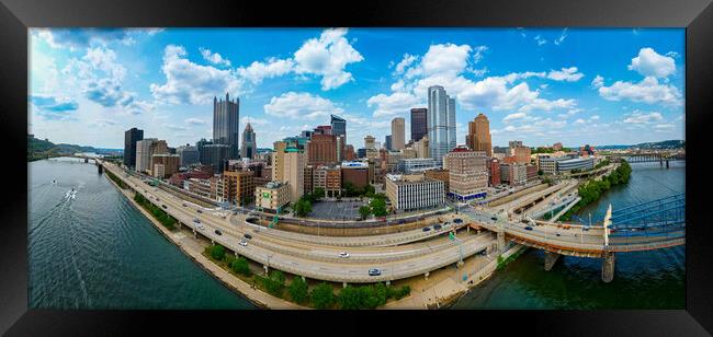 Downtown Pittsburgh - panoramic aerial view - PITTSBURGH, USA - JUNE 09, 2023 Framed Print by Erik Lattwein