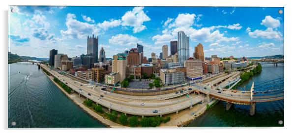 Downtown Pittsburgh - panoramic aerial view - PITTSBURGH, USA - JUNE 09, 2023 Acrylic by Erik Lattwein