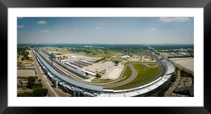 Indianapolis Motor Speedway Racetrack from above - Panoramic shot - INDIANAPOLIS, USA - JUNE 08, 2023 Framed Mounted Print by Erik Lattwein