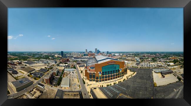 Lucas Oil Stadium in Indianapolis - panoramic aerial view - INDIANAPOLIS, USA - JUNE 08, 2023 Framed Print by Erik Lattwein