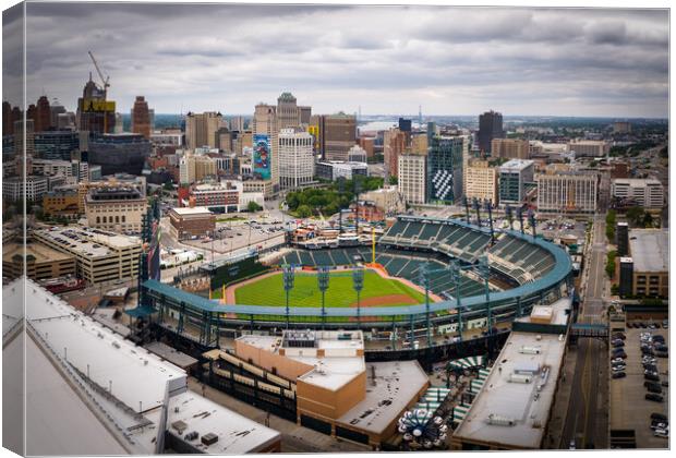 Comerica Park Baseball stadium in Detroit from above - DETROIT, USA - JUNE 13, 2023 Canvas Print by Erik Lattwein