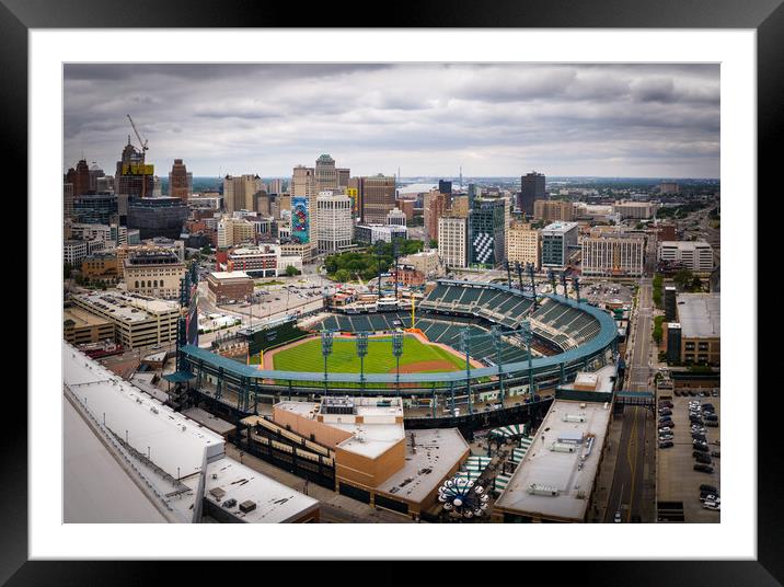 Comerica Park Baseball stadium in Detroit from above - DETROIT, USA - JUNE 13, 2023 Framed Mounted Print by Erik Lattwein