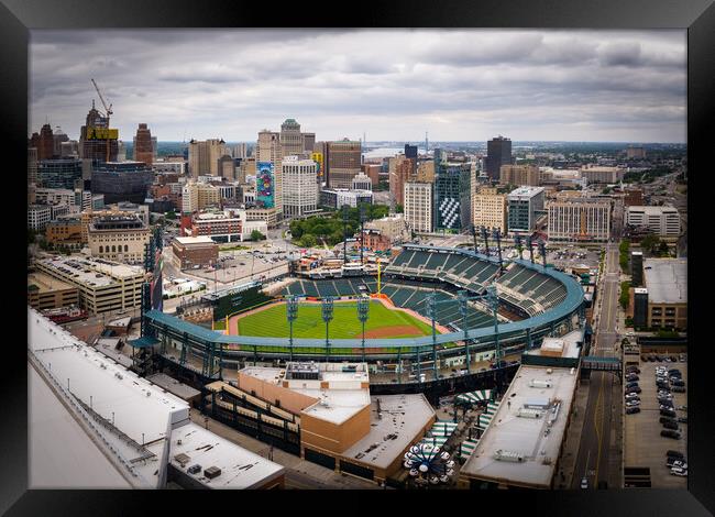 Comerica Park Baseball stadium in Detroit from above - DETROIT, USA - JUNE 13, 2023 Framed Print by Erik Lattwein