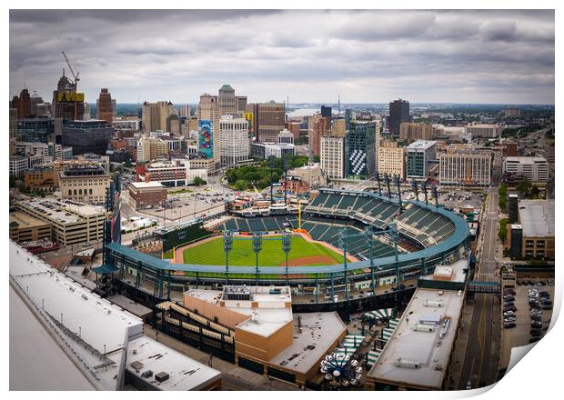 Comerica Park Baseball stadium in Detroit from above - DETROIT, USA - JUNE 13, 2023 Print by Erik Lattwein