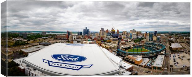 Ford Field and Comerica Park in the city of Detroit - aerial view - DETROIT, USA - JUNE 13, 2023 Canvas Print by Erik Lattwein