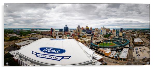 Ford Field and Comerica Park in the city of Detroit - aerial view - DETROIT, USA - JUNE 13, 2023 Acrylic by Erik Lattwein