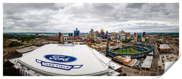 Ford Field and Comerica Park in the city of Detroit - aerial view - DETROIT, USA - JUNE 13, 2023 Print by Erik Lattwein
