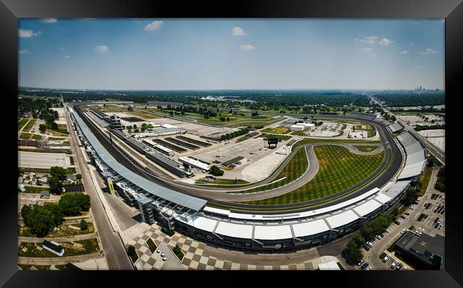 Indianapolis Motor Speedway Racetrack from above - Panoramic shot - INDIANAPOLIS, USA - JUNE 08, 2023 Framed Print by Erik Lattwein