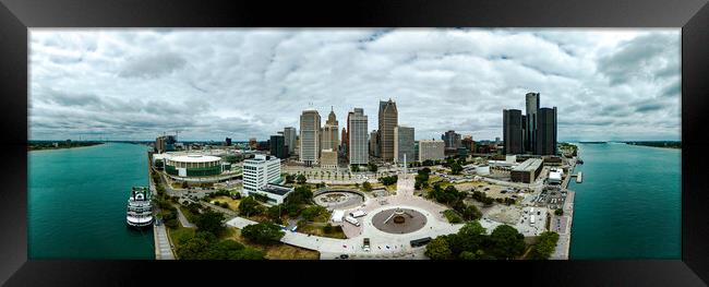 City of Detroit - panoramic aerial view - DETROIT, USA - JUNE 13, 2023 Framed Print by Erik Lattwein