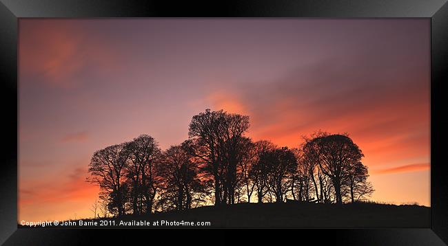 Tree silhouette at sunset Framed Print by John Barrie