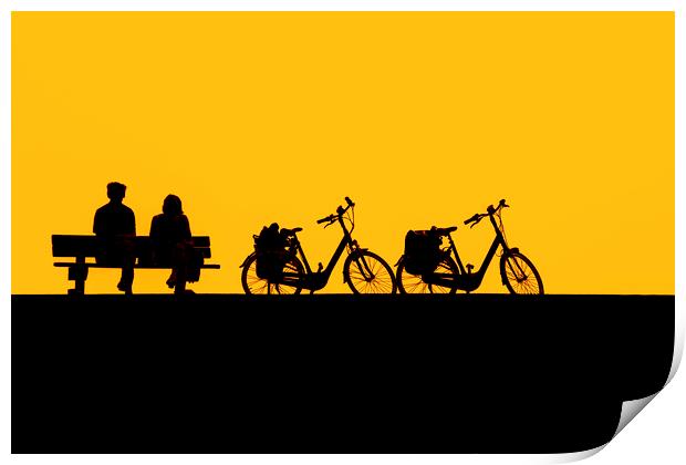 Resting Cyclists at Sunset Print by Arterra 