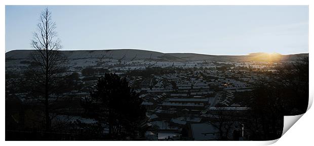 Sunrise over a wintery Pendle Print by Peter Elliott 