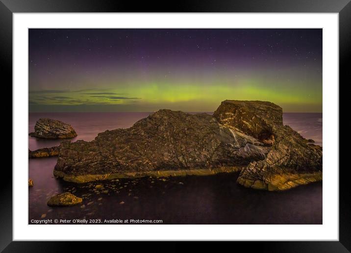 Northern Lights at Bow Fiddle Rock Framed Mounted Print by Peter O'Reilly