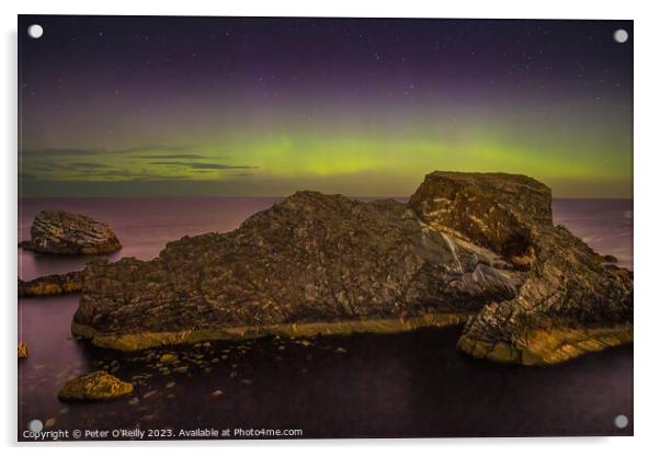 Northern Lights at Bow Fiddle Rock Acrylic by Peter O'Reilly