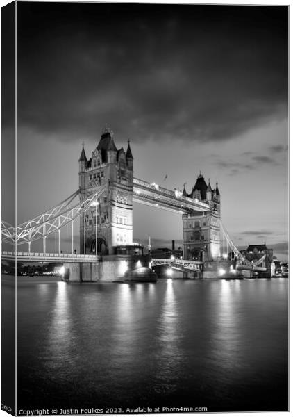 Tower Bridge in Black and White, London Canvas Print by Justin Foulkes