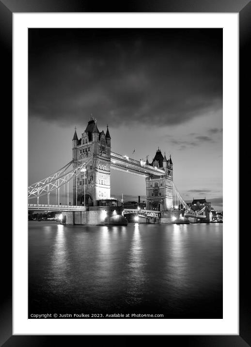 Tower Bridge in Black and White, London Framed Mounted Print by Justin Foulkes
