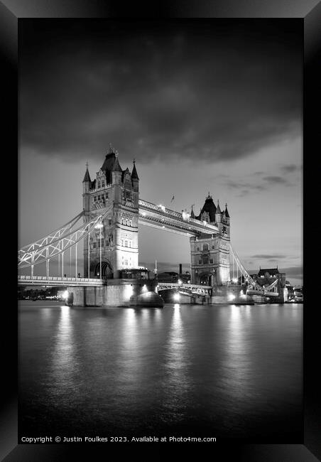 Tower Bridge in Black and White, London Framed Print by Justin Foulkes