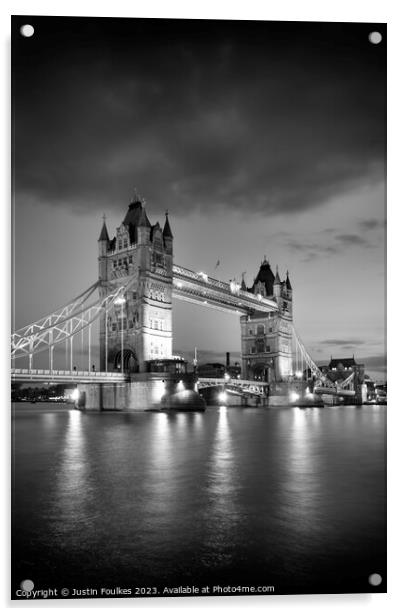 Tower Bridge in Black and White, London Acrylic by Justin Foulkes