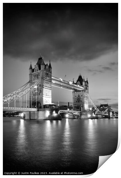 Tower Bridge in Black and White, London Print by Justin Foulkes