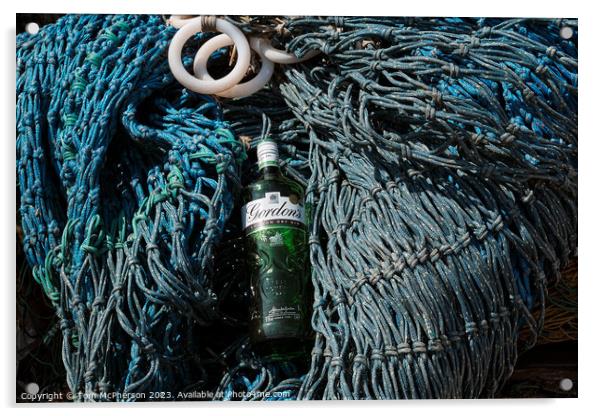 Abstract Gin bottle on fishing nets Acrylic by Tom McPherson