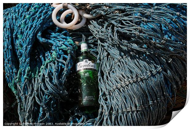 Abstract Gin bottle on fishing nets Print by Tom McPherson