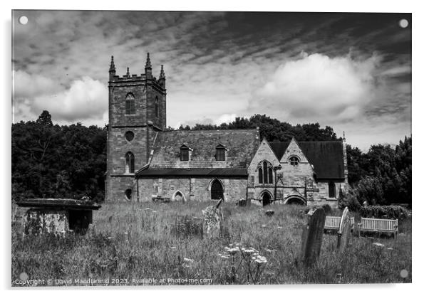 St John the Baptist Church, Feckenham (Black & White) Acrylic by David Macdiarmid