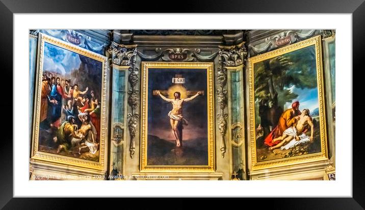Three Paintings Hospital Hotel -Dieu Chapel Basilica Lyon France Framed Mounted Print by William Perry