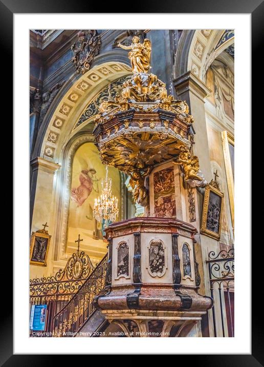 Colorful Pulpit Hospital Hotel -Dieu Chapel Basilica Lyon France Framed Mounted Print by William Perry