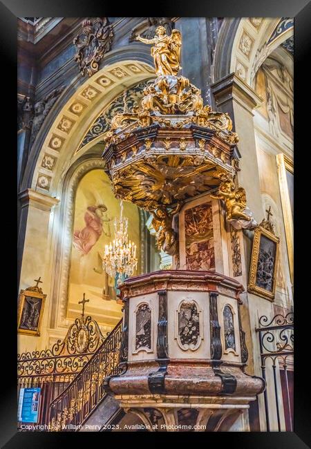 Colorful Pulpit Hospital Hotel -Dieu Chapel Basilica Lyon France Framed Print by William Perry