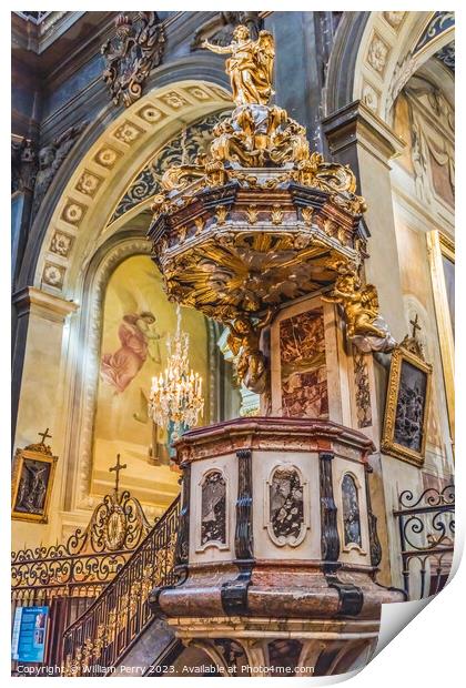 Colorful Pulpit Hospital Hotel -Dieu Chapel Basilica Lyon France Print by William Perry