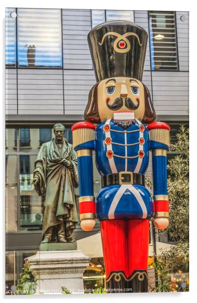 Nutcracker Christmas Decoration Statue Cityscape Lyon France Acrylic by William Perry