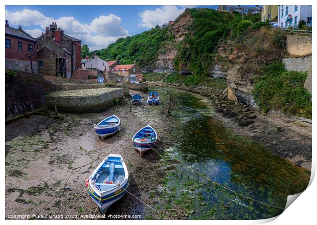 Staithes Harbour at low tide Print by Paul Grubb