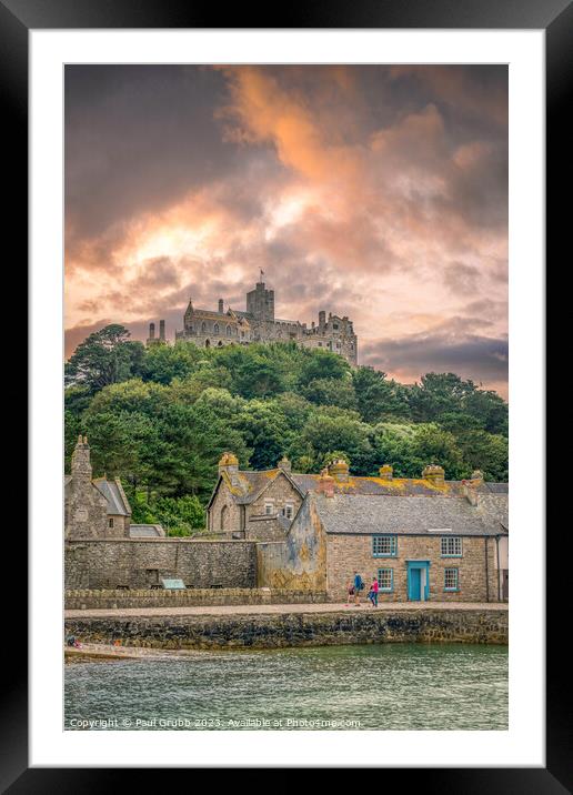 St Micharels Mount at Sunset Framed Mounted Print by Paul Grubb